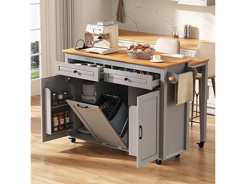 Isola cucina mobile estensibile - 120 x 40/75 x 92 cm - con 3 ante + 2 cassetti - MDF - grigio