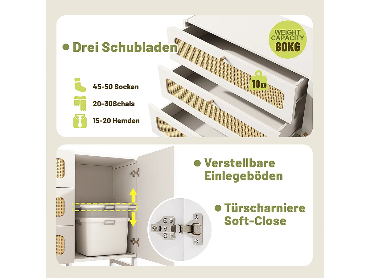 Kommode mit 3 Schubladen & 1 Türschrank Beistelltisch Aufbewahrungsschrank 120x85x40 cm Weiß