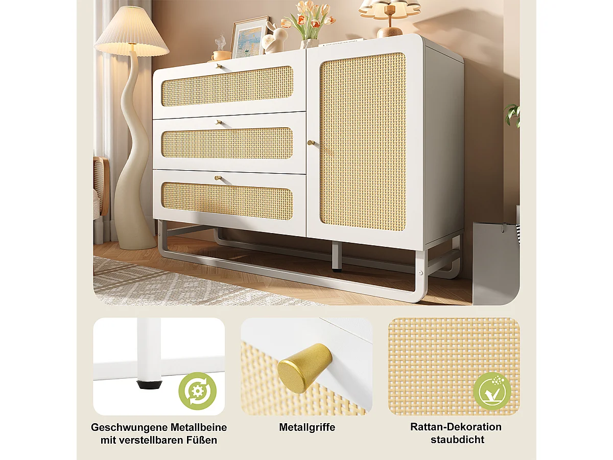 Kommode mit 3 Schubladen & 1 Türschrank Beistelltisch Aufbewahrungsschrank 120x85x40 cm Weiß