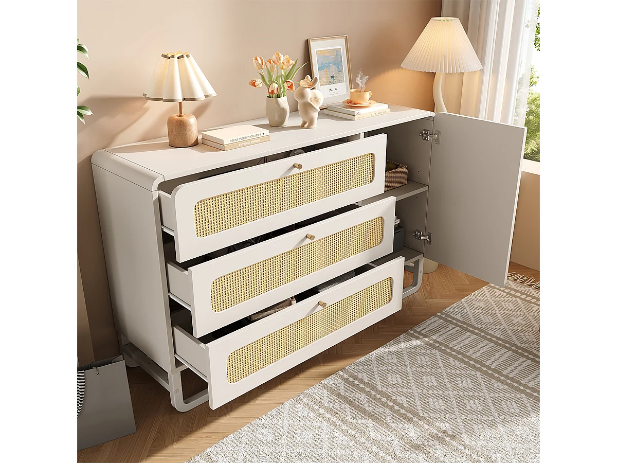 Kommode mit 3 Schubladen & 1 Türschrank Beistelltisch Aufbewahrungsschrank 120x85x40 cm Weiß