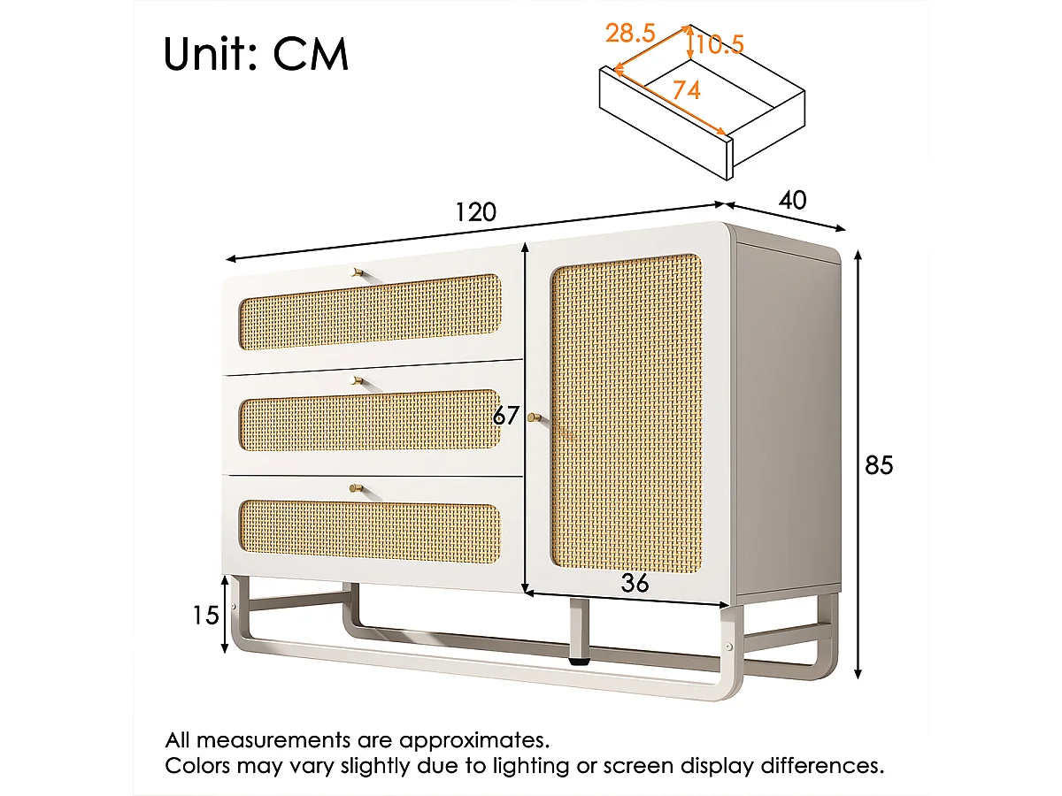 Kommode mit 3 Schubladen & 1 Türschrank Beistelltisch Aufbewahrungsschrank 120x85x40 cm Weiß