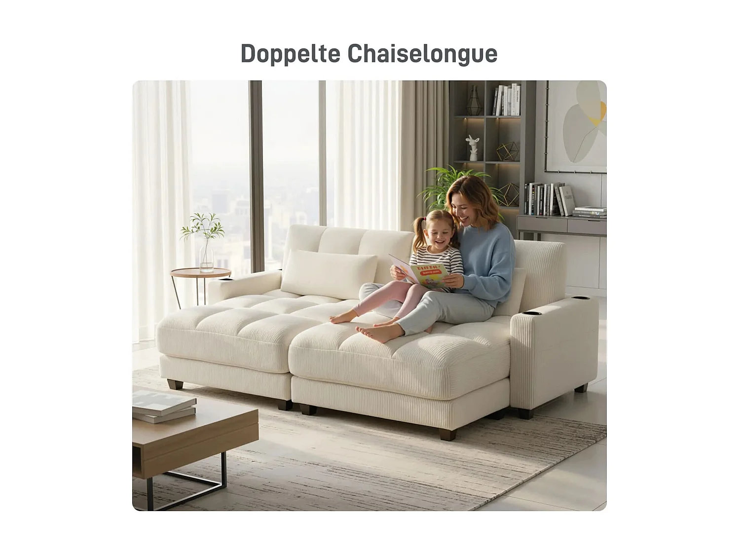 Sofa-Bett mit Kissen, Schaumstoff, zum Bett umwandelbar, Becherhalter, Cremeweiß