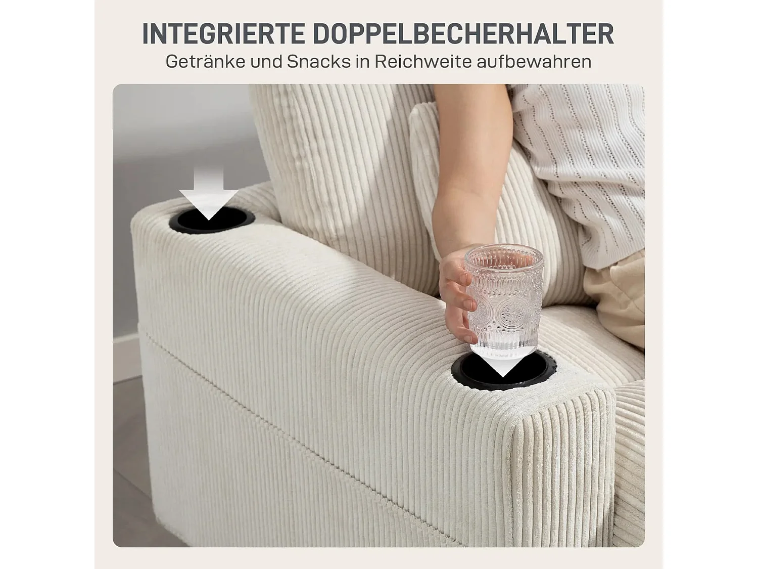 Sofa-Bett mit Kissen, Schaumstoff, zum Bett umwandelbar, Becherhalter, Cremeweiß