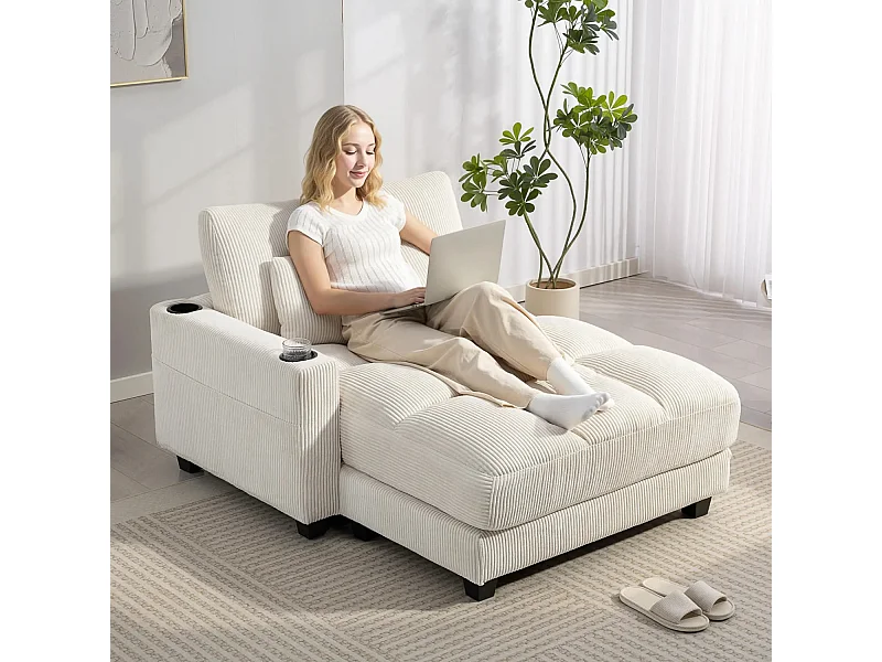 Sofa-Bett mit Kissen, Schaumstoff, zum Bett umwandelbar, Becherhalter, Cremeweiß