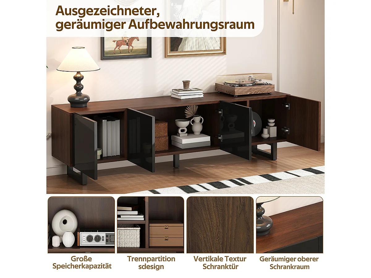 TV-Schrank mit vier Türen Vintage-Holzmaserung TV-Tisch TV-Ständer TV-Paneel 180 x 38 x 50 cm (L x B x H)