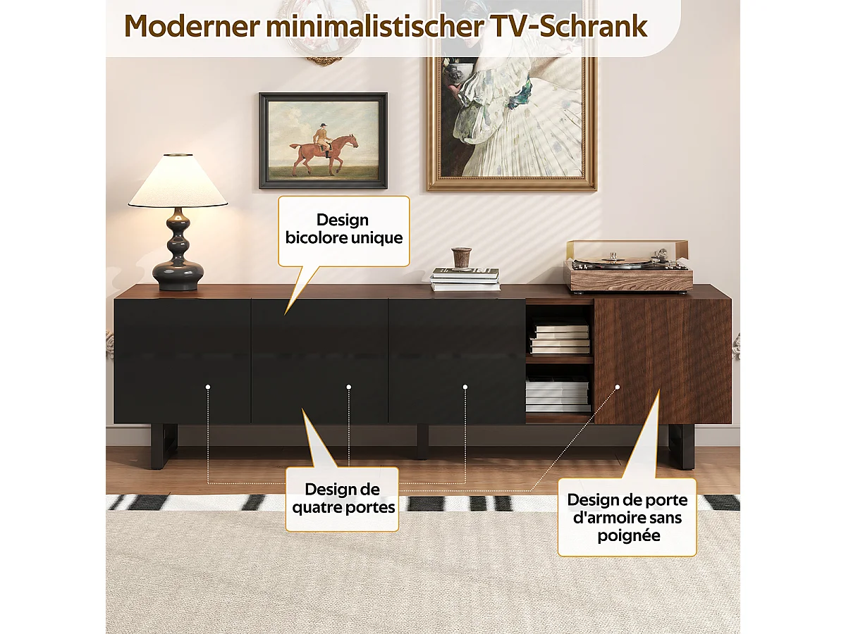 TV-Schrank mit vier Türen Vintage-Holzmaserung TV-Tisch TV-Ständer TV-Paneel 180 x 38 x 50 cm (L x B x H)