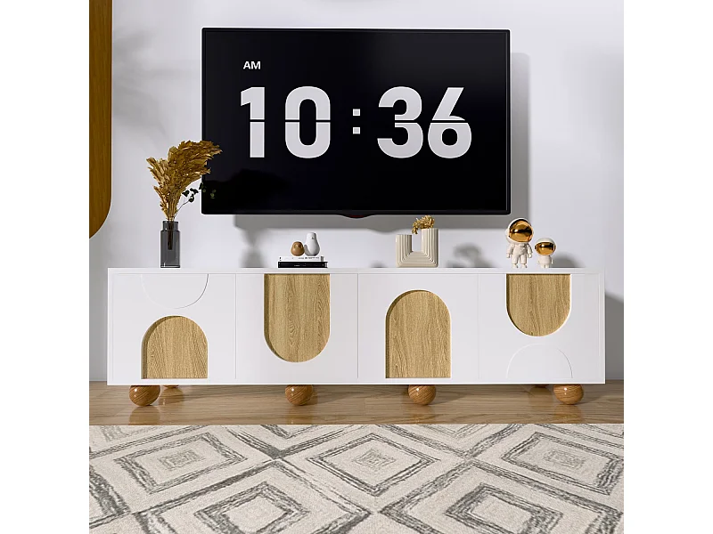 TV-Schrank mit vier Türen, TV-Ständer, TV-Paneel, niedriger TV-Ständer. Einzigartiges Design, Vintage-Holzmaserung. 175 x 38 x 50 cm (L x B x H）