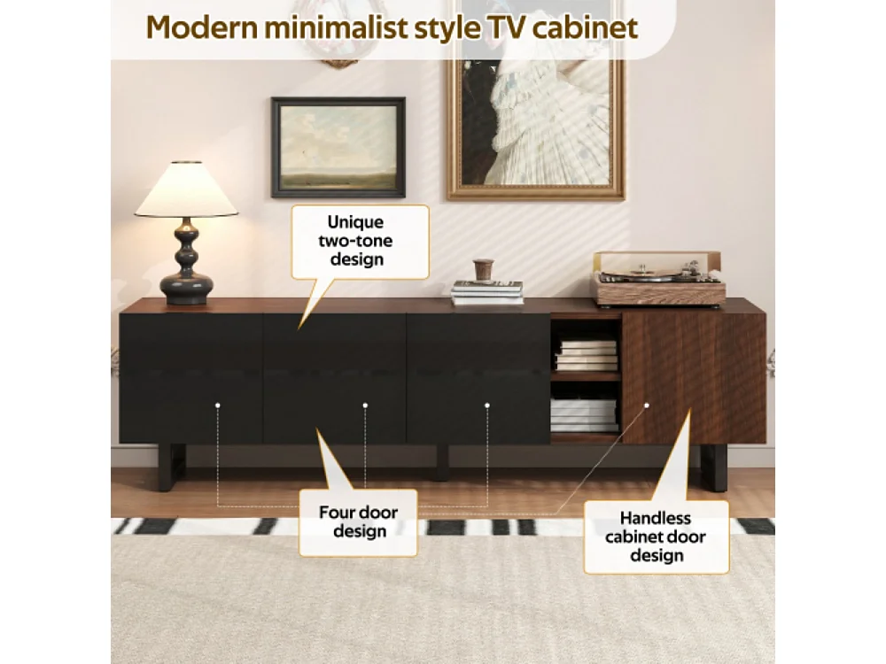 TV-Schrank mit vier Türen,TV-Ständer, TV-Paneel, niedriger TV-Ständer, TV-Konsolentisch 180 x 38 x 50 cm (L x B x H)