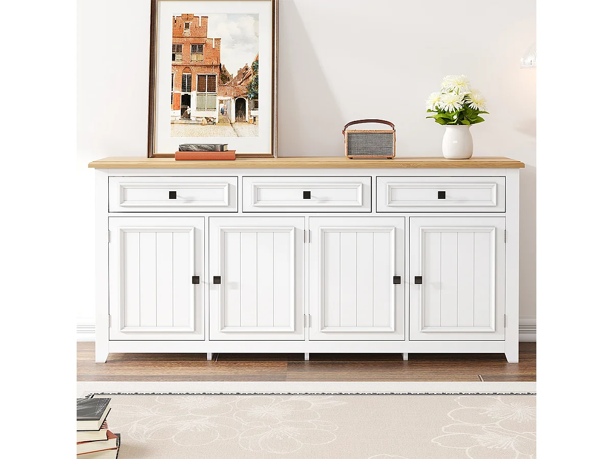 Sideboard mit Drei Schubladen und Vier Türen, Anrichte Stauraum Buffet Aufbewahrungsschrank 160L x 35B x 76H(cm)