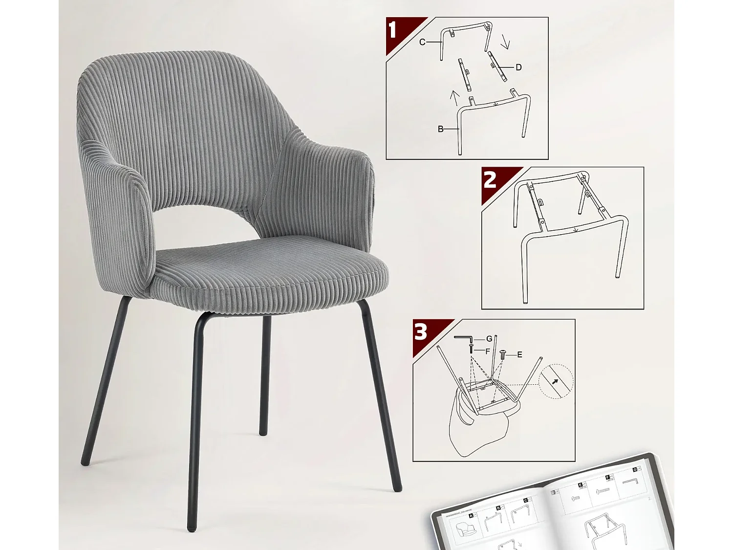 Esszimmerstuhl,Metallbeine, Küchenstuhl, Fußpolster