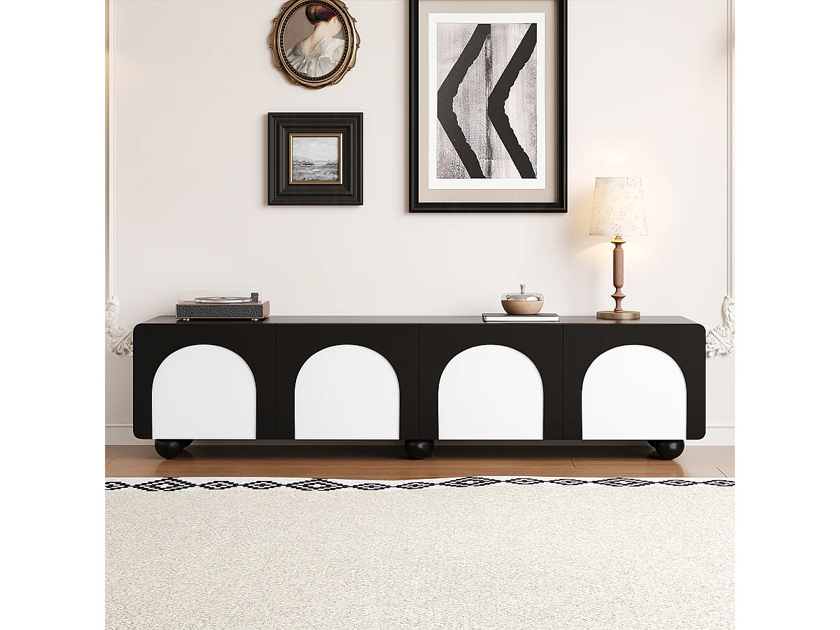 TV-Schrank mit zwei Schubladen und zwei Türen TV-Tisch TV-Ständer TV-Paneel 180 x 38 x 45 cm Schwarz+Weiß