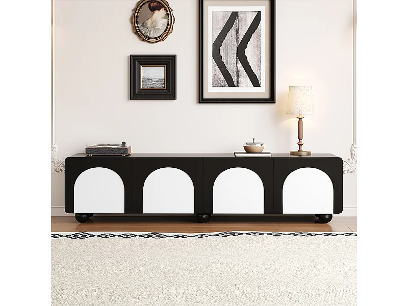 TV-Schrank mit zwei Schubladen und zwei Türen TV-Tisch TV-Ständer TV-Paneel 180 x 38 x 45 cm Schwarz+Weiß