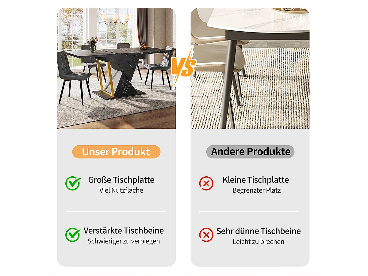 Esstisch für bis zu 6 Personen Ausziehbarer Küchentisch aus Holz Lässt sich auf 140 cm Länge ausziehen Esszimmertisch 110 x 80 x 76 cm Schwarz