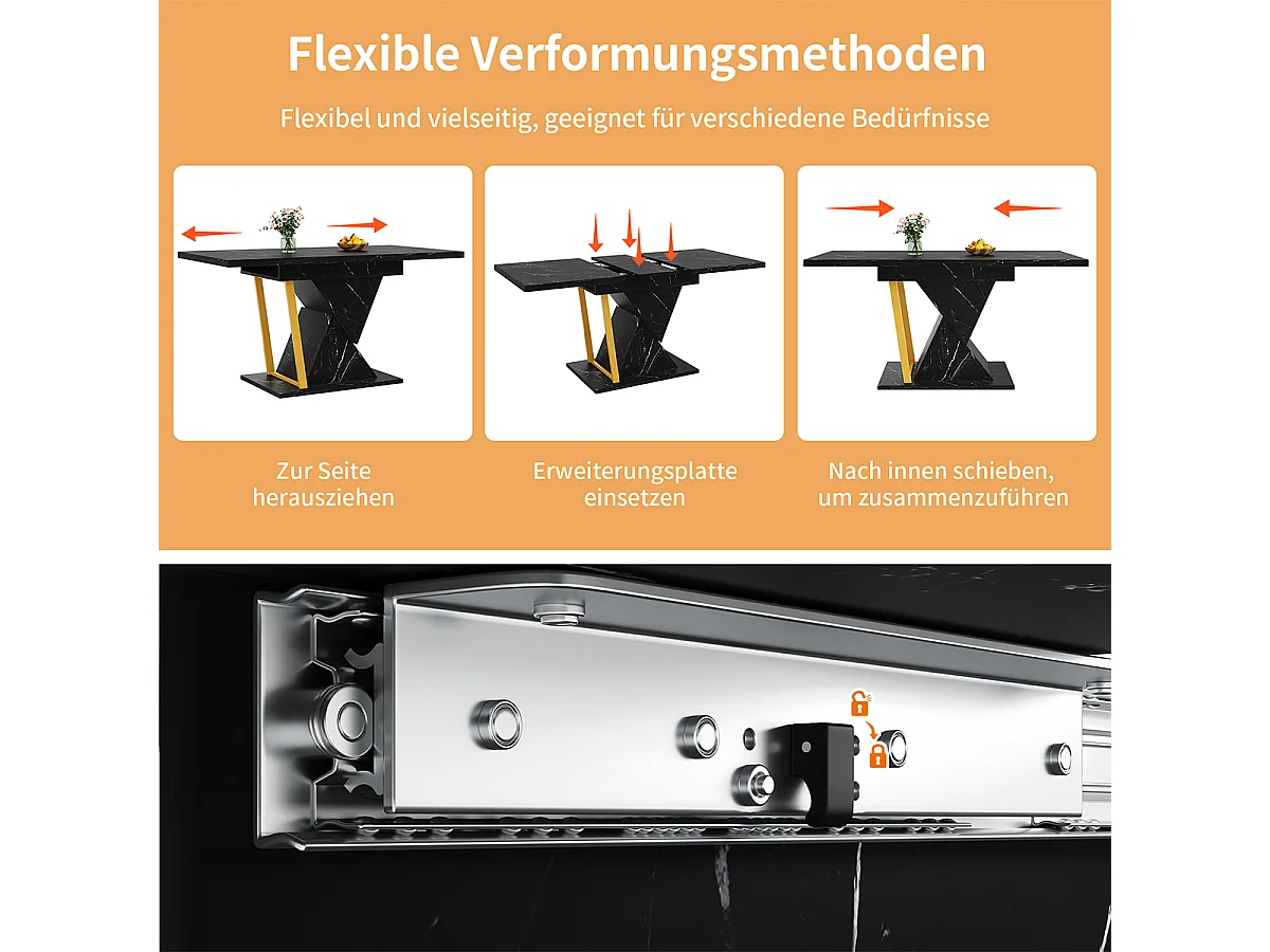 Esstisch für bis zu 6 Personen Ausziehbarer Küchentisch aus Holz Lässt sich auf 140 cm Länge ausziehen Esszimmertisch 110 x 80 x 76 cm Schwarz