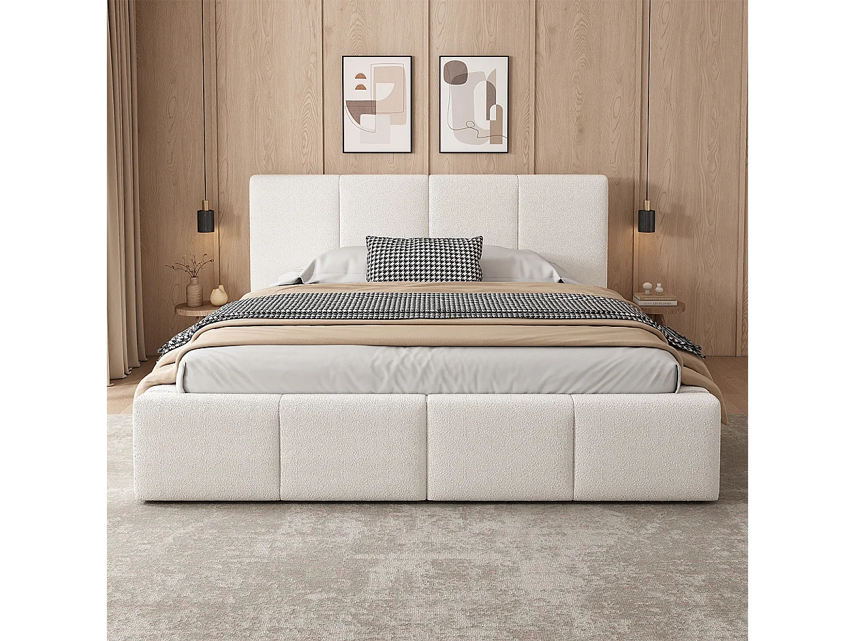 Polsterbett mit Hydraulisches Funktionsbett und Großem Stauraum Doppelbett Erwachsenen Jugendbett 180 x 200cm Beige