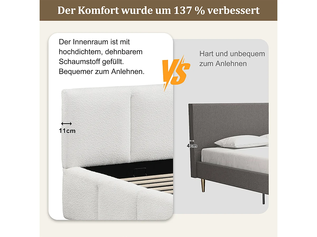 Polsterbett mit Hydraulisches Funktionsbett und Großem Stauraum Doppelbett Erwachsenen Jugendbett 180 x 200cm Beige