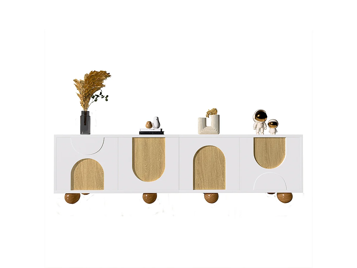 TV-Schrank mit Vier Türen Vintage-Holzmaserung TV-Tisch TV-Ständer TV-Paneel 175 x 38 x 50 cm Weiß