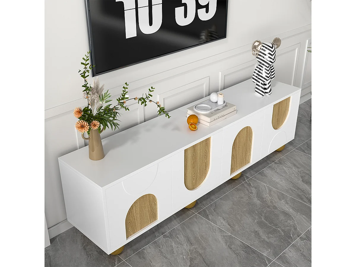 TV-Schrank mit Vier Türen Vintage-Holzmaserung TV-Tisch TV-Ständer TV-Paneel 175 x 38 x 50 cm Weiß