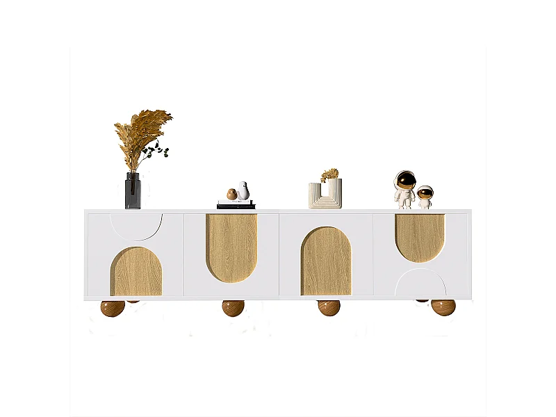 TV-Schrank mit Vier Türen Vintage-Holzmaserung TV-Tisch TV-Ständer TV-Paneel 175 x 38 x 50 cm Weiß