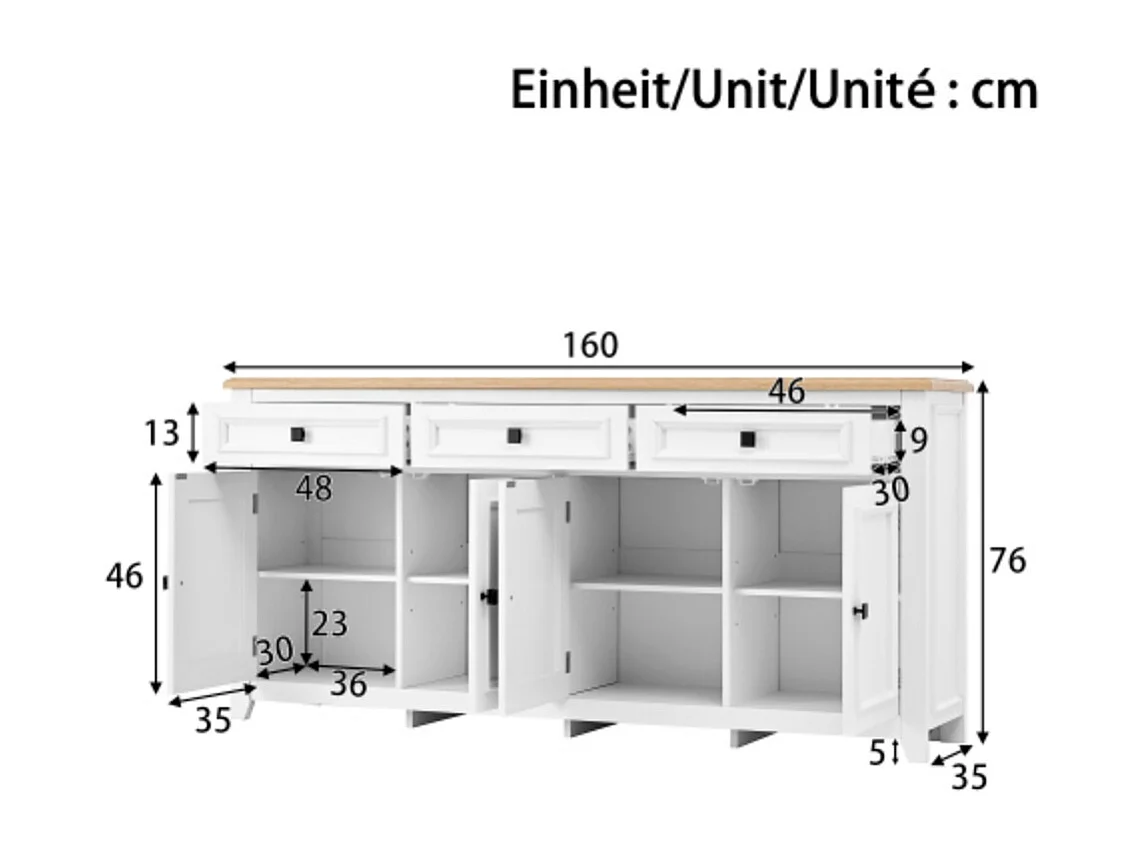 Modern Kommode,Sideboard Schrank Anrichte Stauraum Buffet Wohnzimmer Set,160L x 35B x 76H(cm)