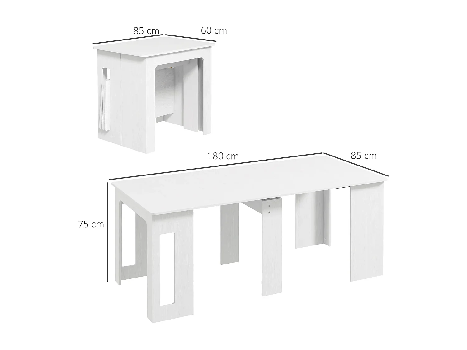 Esstisch, Klapptisch, ausziehbarer Küchentisch, Esszimmertisch, Spanplatten, 60-180 x 85 x 75 cm