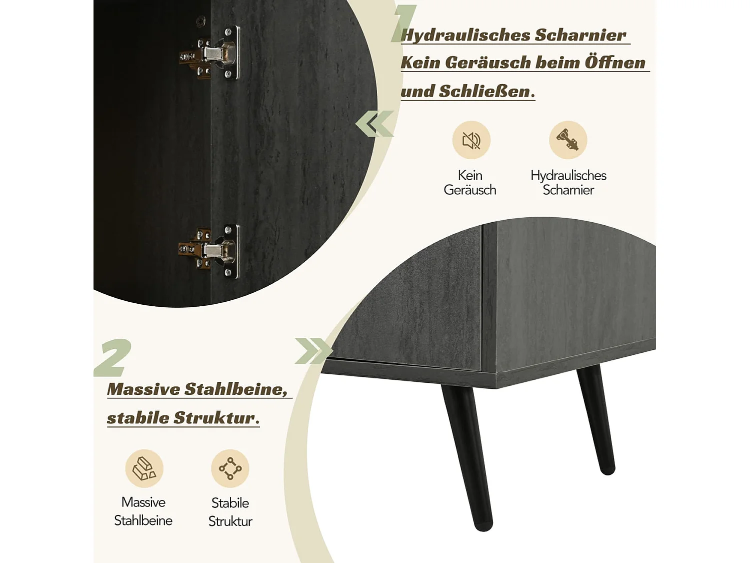 Eleganter TV-Schrank, 200x40x55,5 cm, dunkles Holz, grau und Holzmaserung, für einen 90-Zoll-Fernseher geeignet