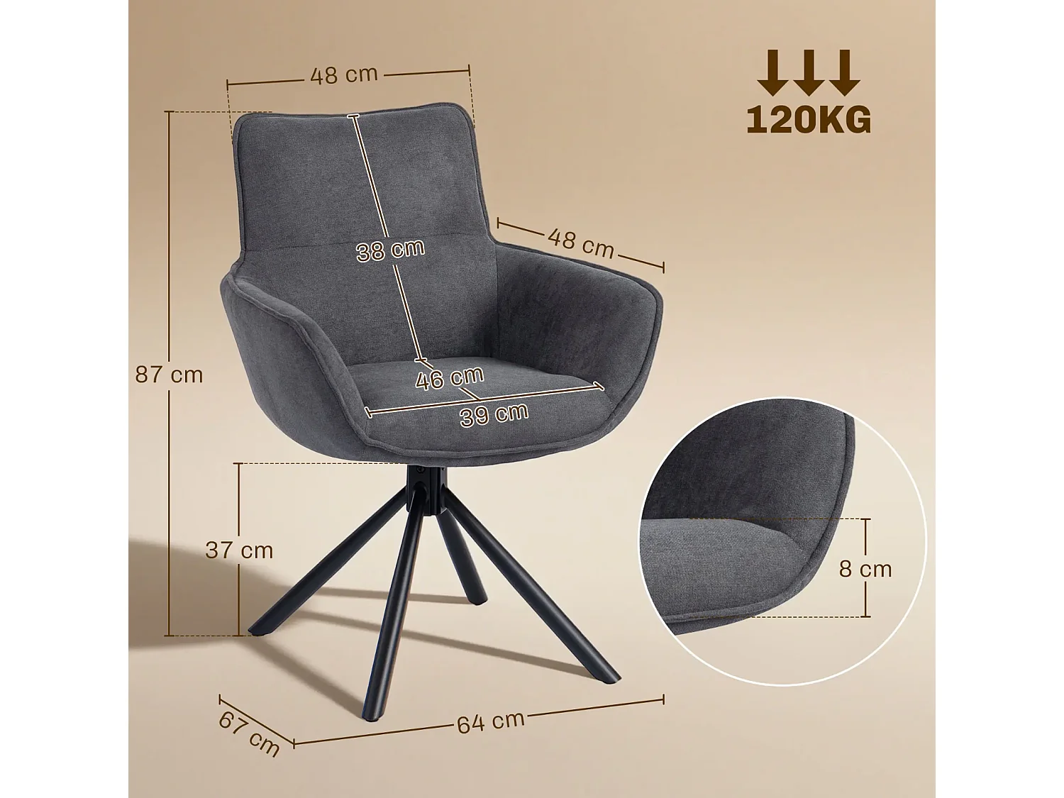 2er-Set Esszimmerstühle, drehbar, weich gepolstert, Armlehnen,Einzelsessel,Wohnzimmer