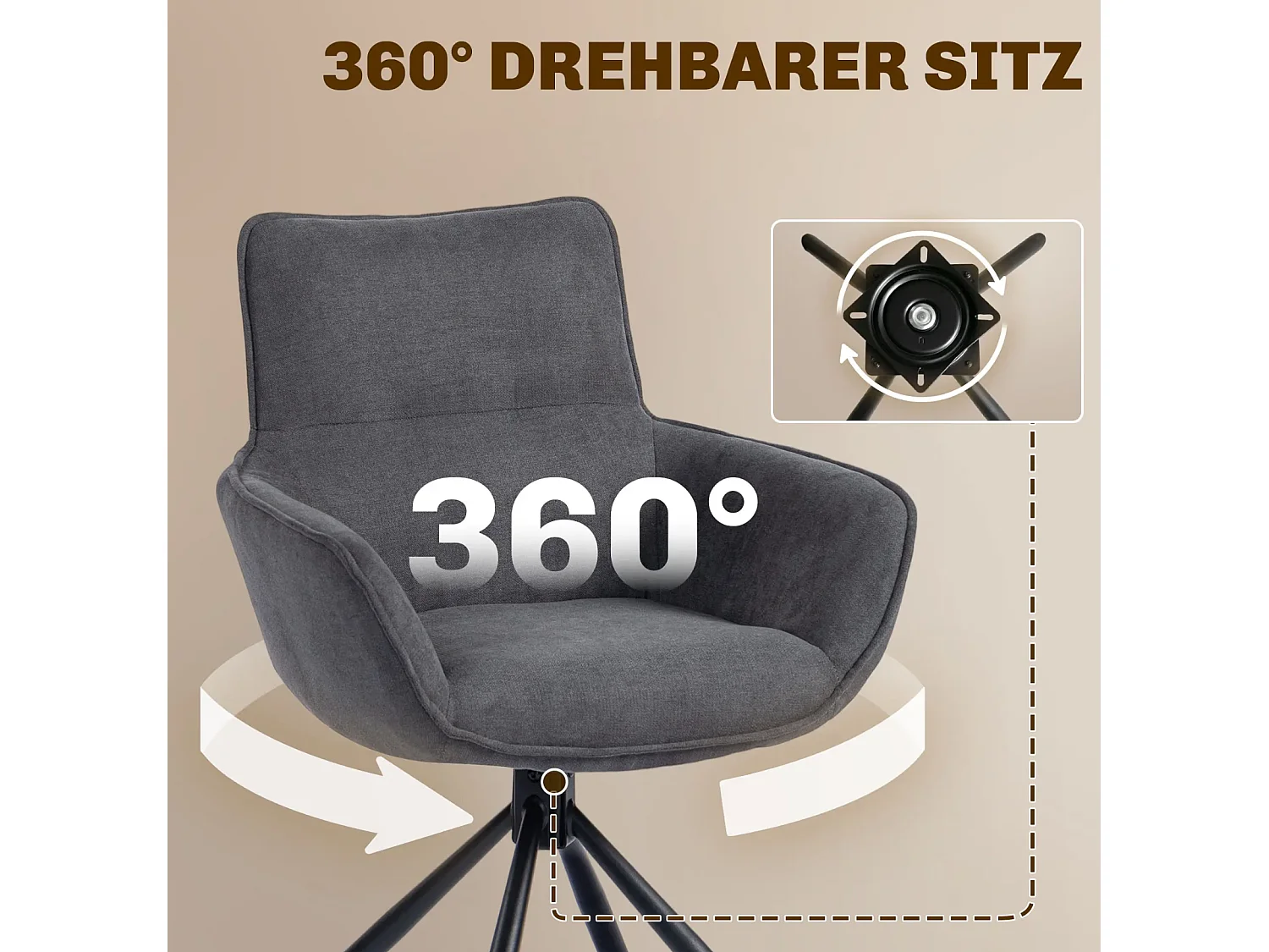 2er-Set Esszimmerstühle, drehbar, weich gepolstert, Armlehnen,Einzelsessel,Wohnzimmer