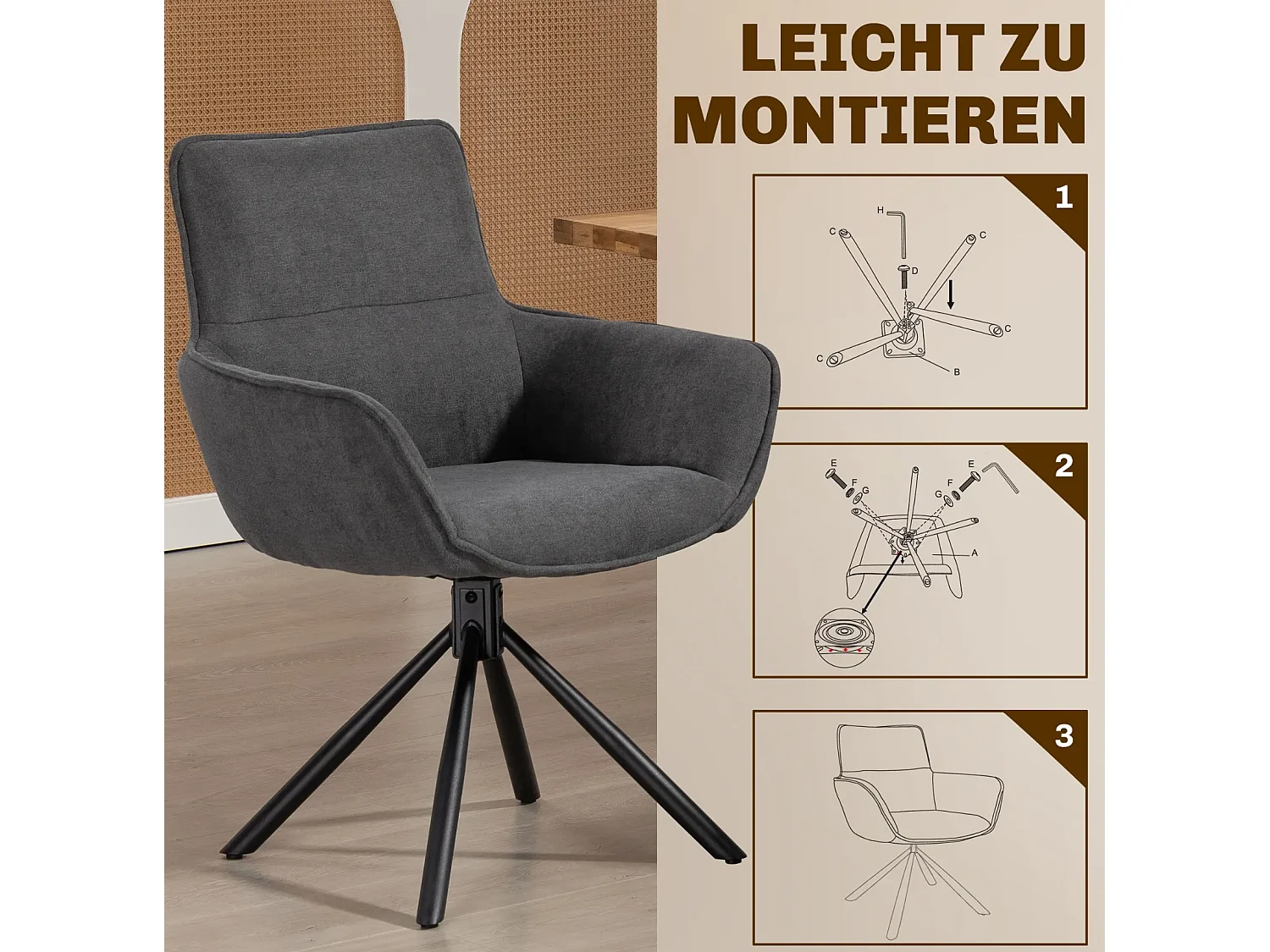 2er-Set Esszimmerstühle, drehbar, weich gepolstert, Armlehnen,Einzelsessel,Wohnzimmer