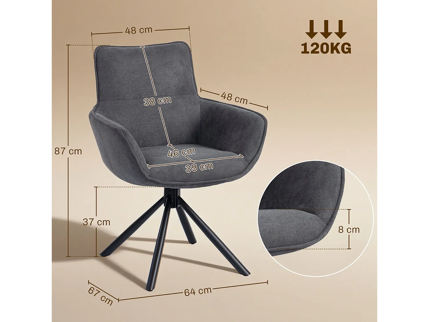 2er-Set Esszimmerstühle, drehbar, weich gepolstert, Armlehnen,Einzelsessel,Wohnzimmer