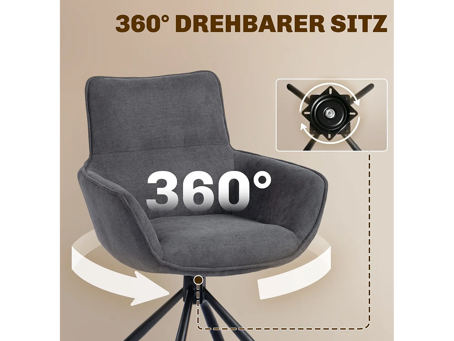 2er-Set Esszimmerstühle, drehbar, weich gepolstert, Armlehnen,Einzelsessel,Wohnzimmer