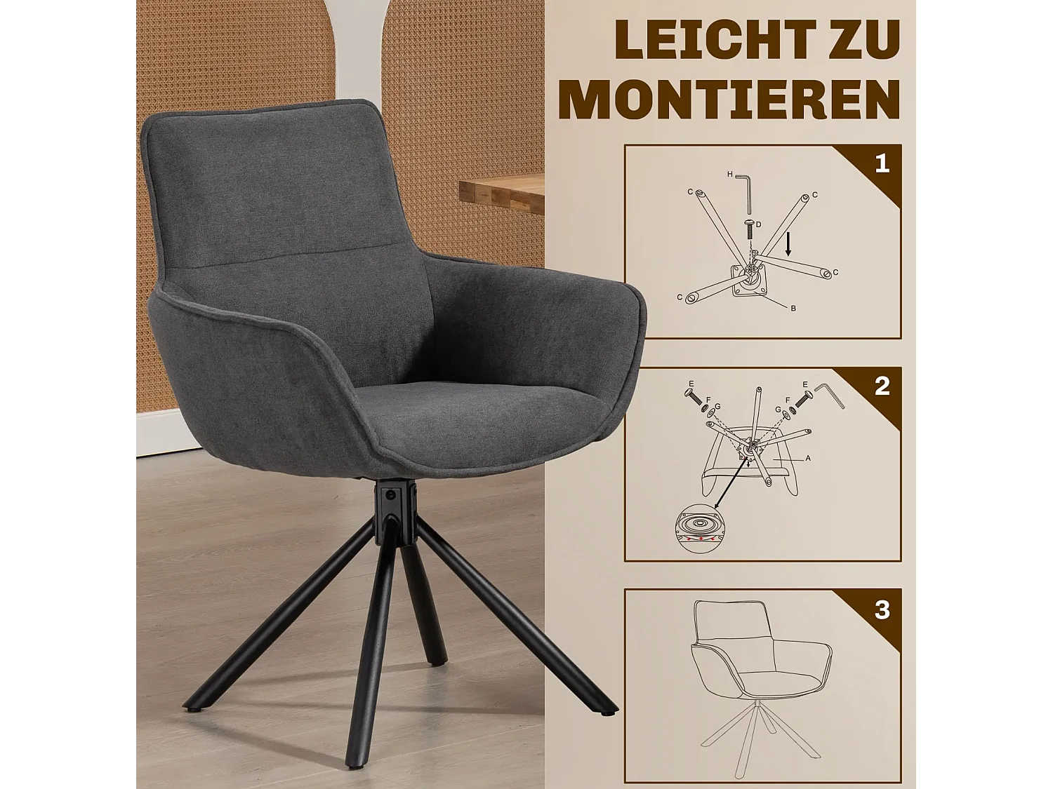 2er-Set Esszimmerstühle, drehbar, weich gepolstert, Armlehnen,Einzelsessel,Wohnzimmer