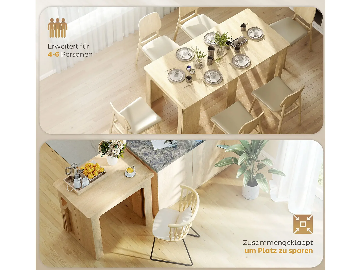 Esstisch, Klapptisch, ausziehbarer Küchentisch, Esszimmertisch, Spanplatten, 60-180 x 85 x 75 cm