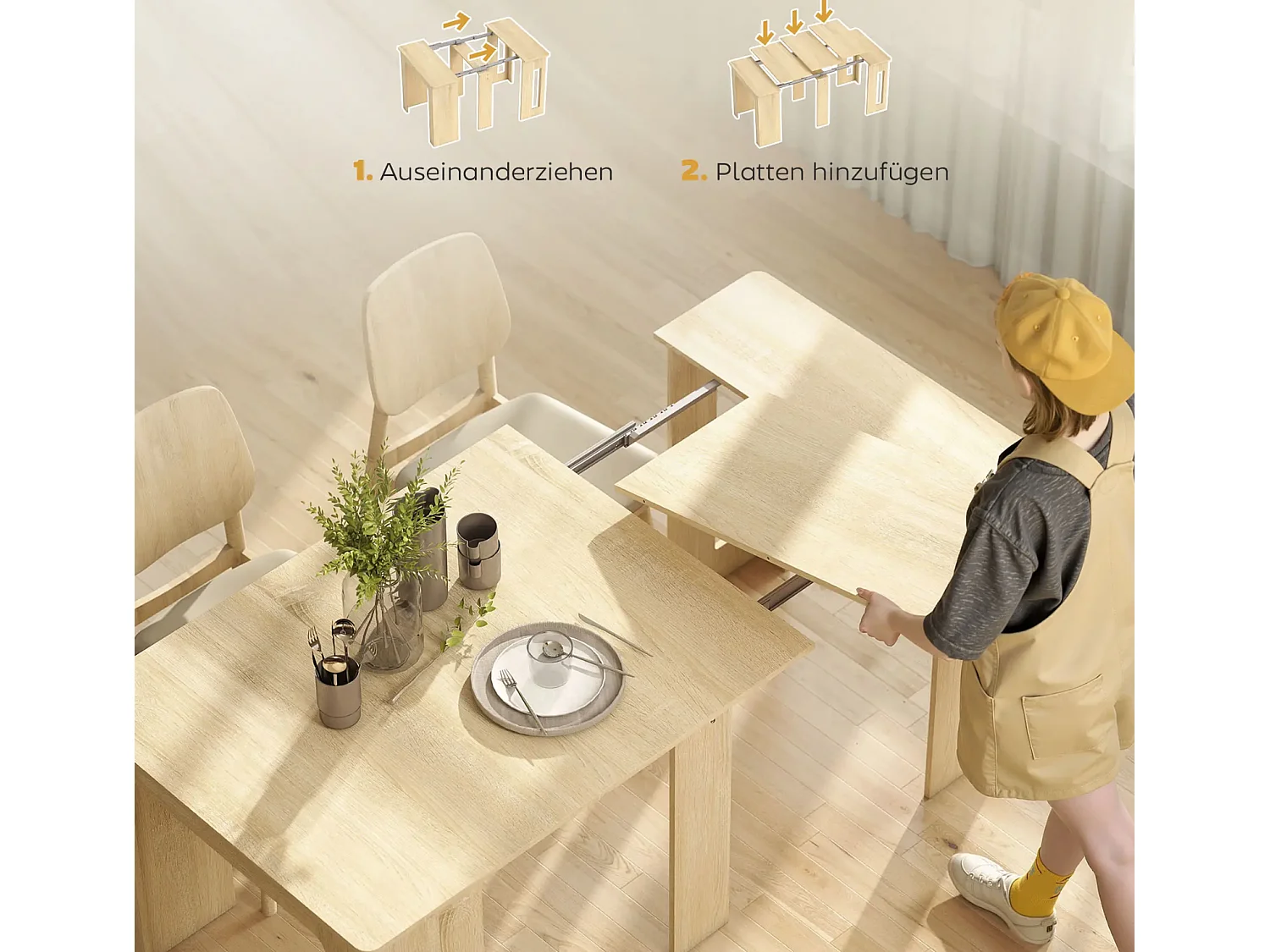 Esstisch, Klapptisch, ausziehbarer Küchentisch, Esszimmertisch, Spanplatten, 60-180 x 85 x 75 cm