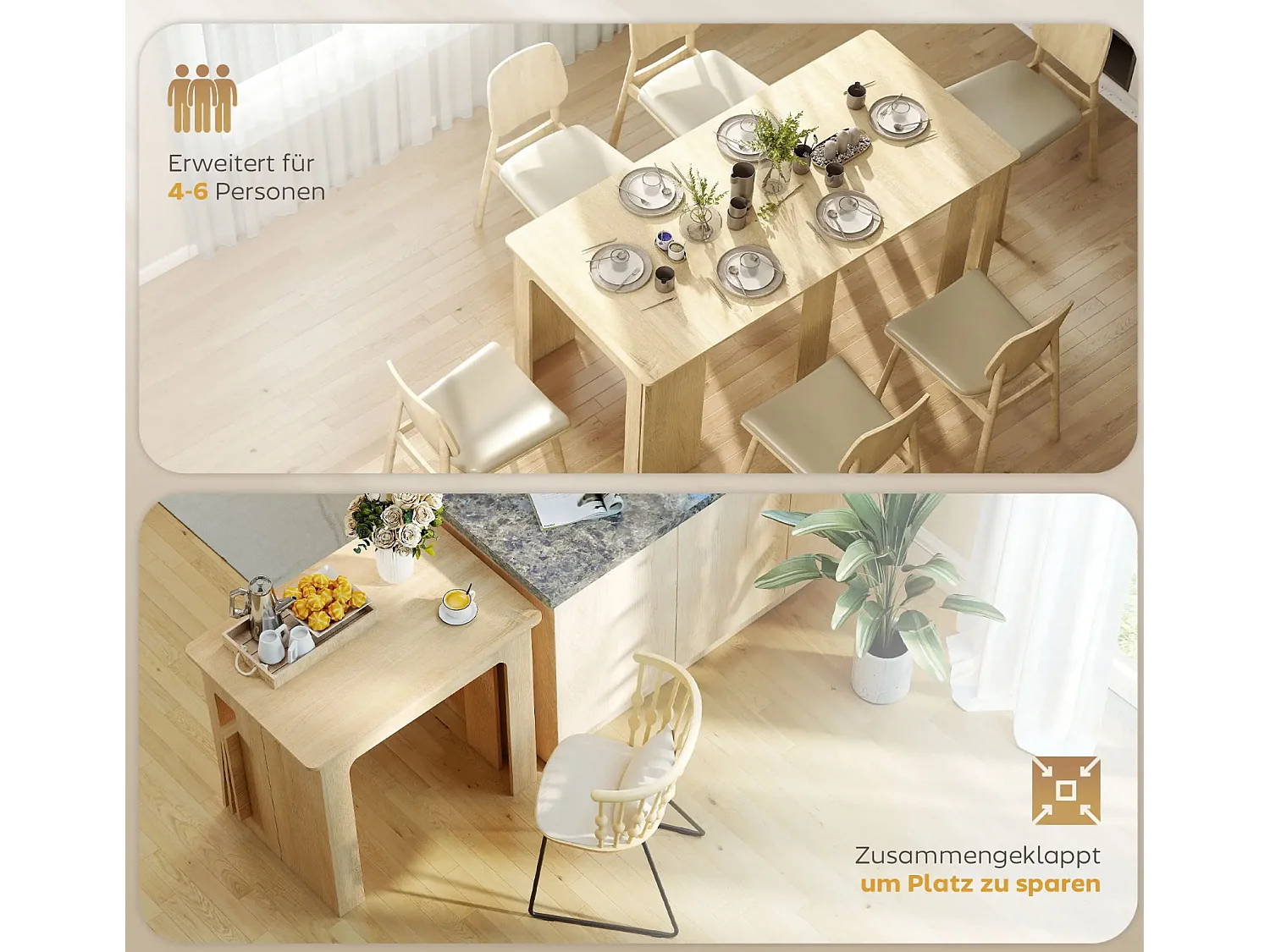 Esstisch, Klapptisch, ausziehbarer Küchentisch, Esszimmertisch, Spanplatten, 60-180 x 85 x 75 cm