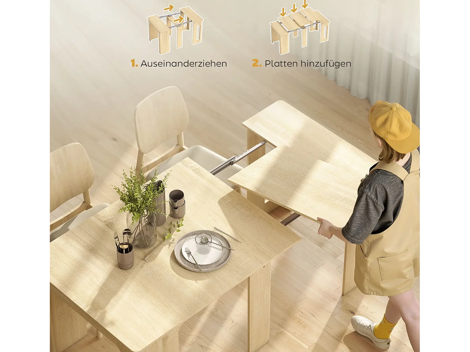 Esstisch, Klapptisch, ausziehbarer Küchentisch, Esszimmertisch, Spanplatten, 60-180 x 85 x 75 cm