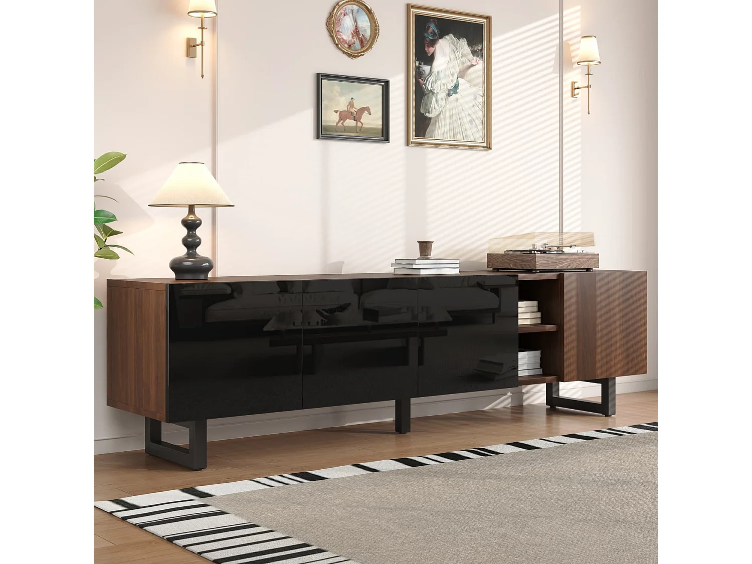 TV-Schrank mit vier Türen,TV-Ständer, TV-Paneel, niedriger TV-Ständer. Einzigartiges Design, Vintage-Holzmaserung. 180 x 38 x 50 cm (L x B x H)