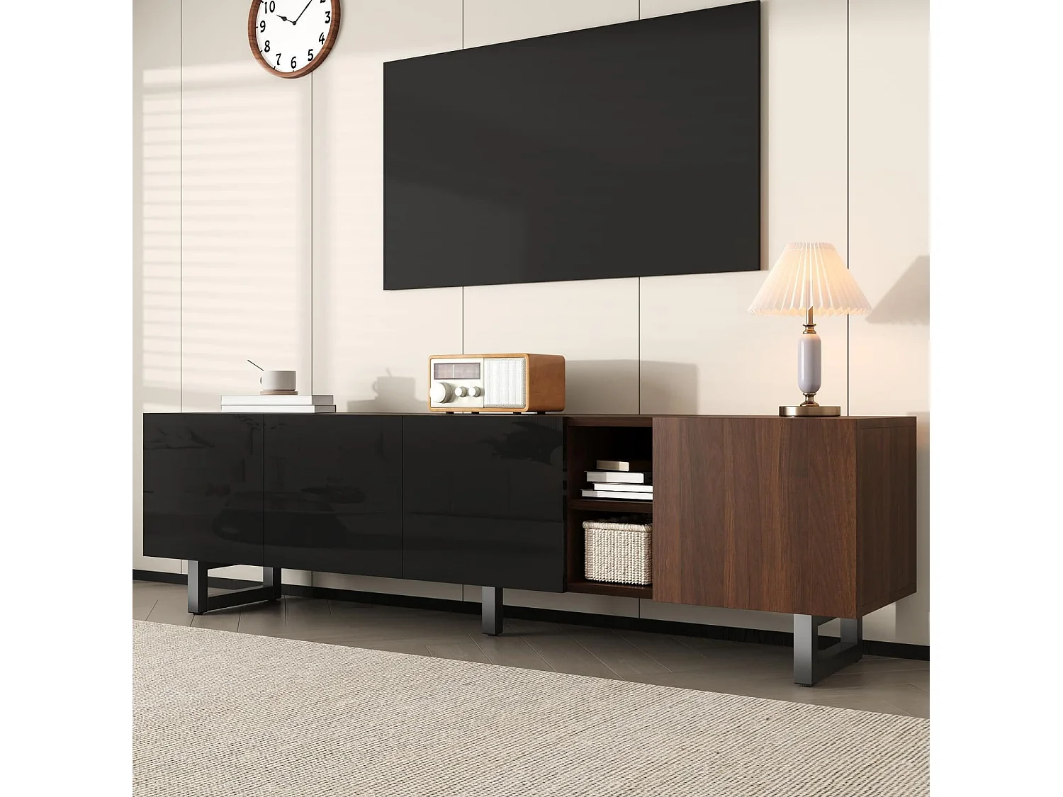 TV-Schrank mit vier Türen,TV-Ständer, TV-Paneel, niedriger TV-Ständer. Einzigartiges Design, Vintage-Holzmaserung. 180 x 38 x 50 cm (L x B x H)