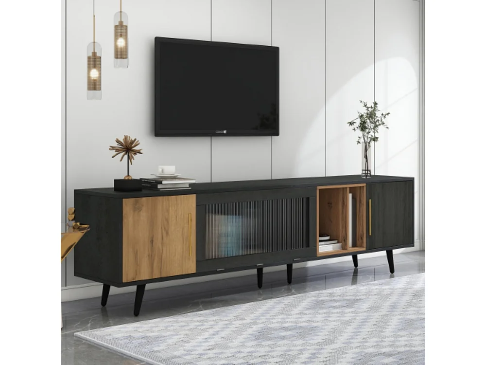 TV-Schrank, TV-Ständer und Holzmaserung, TV-Konsolentisch für einen 90-Zoll-Fernseher 200x40x55,5 cm