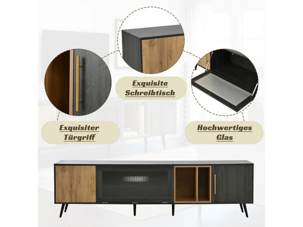 TV-Schrank, TV-Ständer und Holzmaserung, TV-Konsolentisch für einen 90-Zoll-Fernseher 200x40x55,5 cm