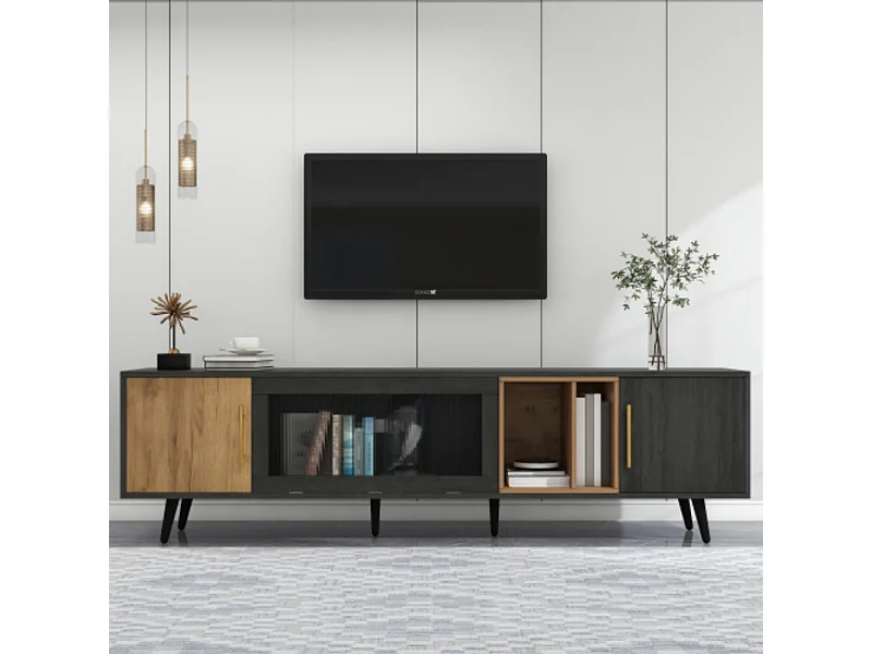 TV-Schrank, TV-Ständer und Holzmaserung, TV-Konsolentisch für einen 90-Zoll-Fernseher 200x40x55,5 cm