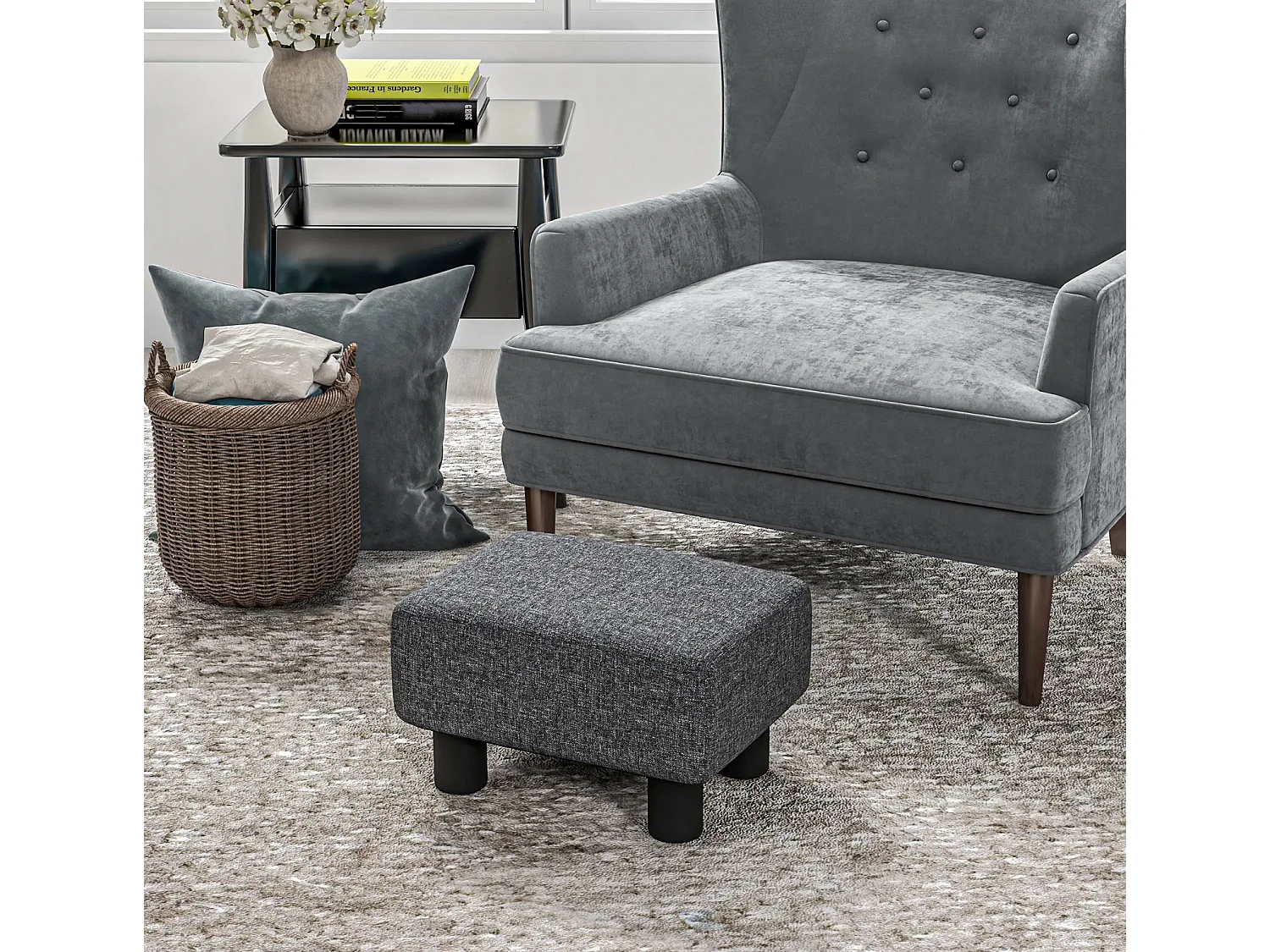 Fußhocker, Sitzhocker mit leinenartigem,Sitzhocker,Hocker