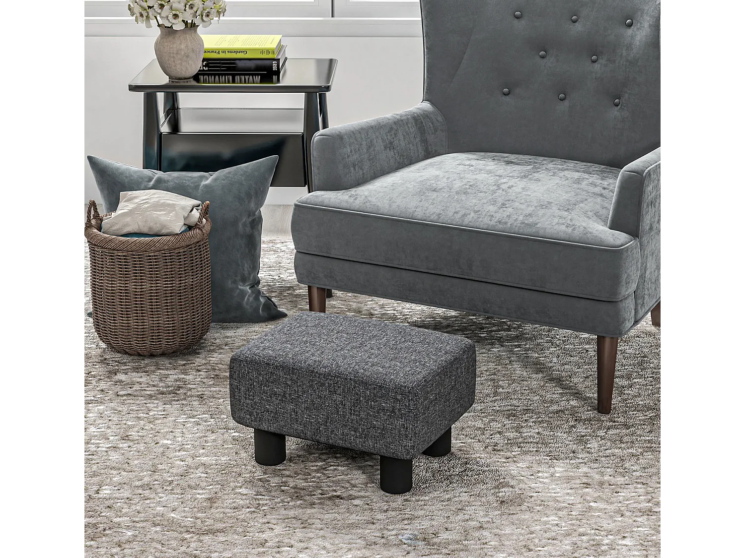 Fußhocker, Sitzhocker mit leinenartigem,Sitzhocker,Hocker