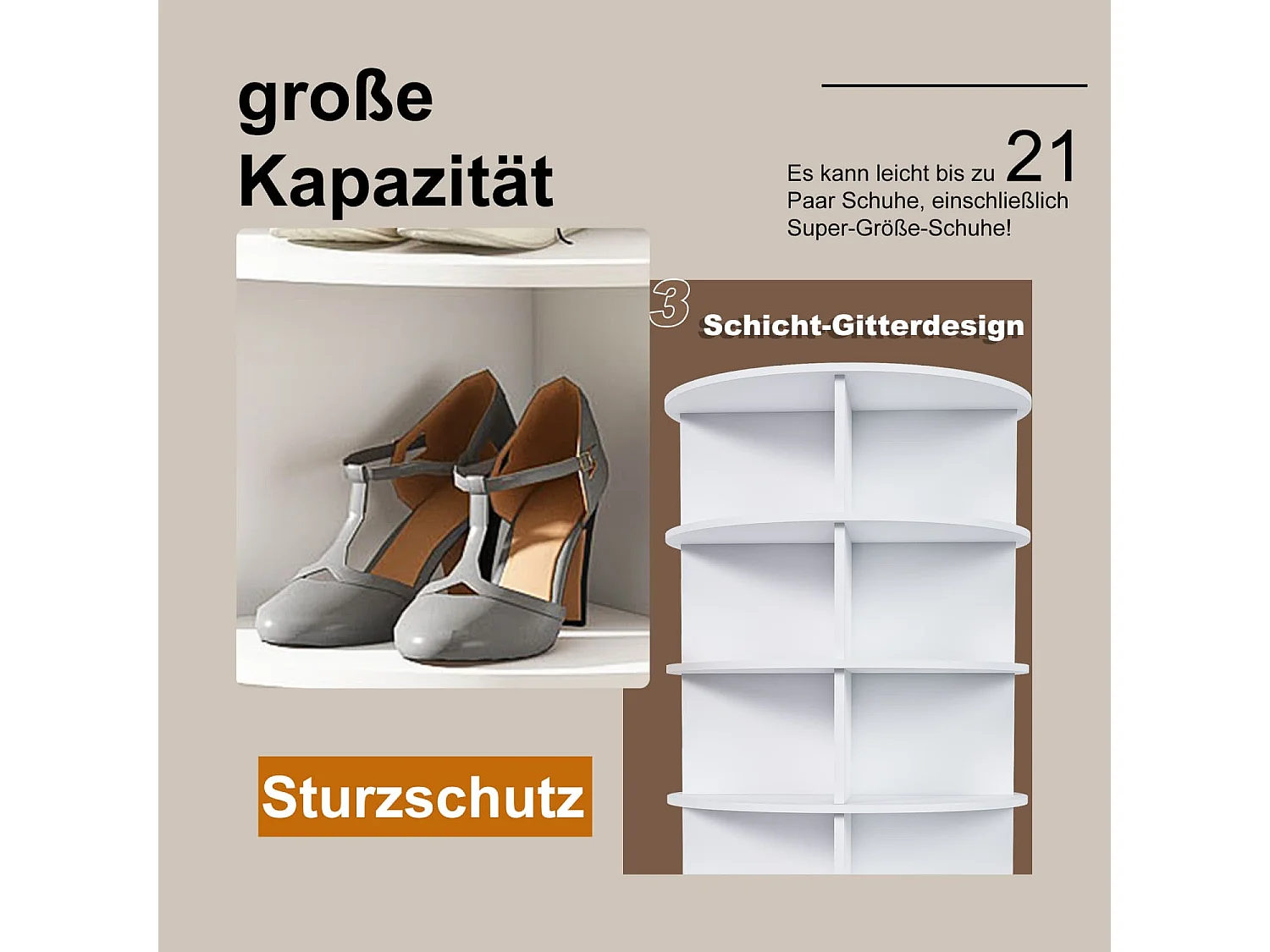 7-Etagen Drehschuhregal Tower, 360° drehbar – Freistehendes Schuhregal für 28 Paar Schuhe, Platzsparend, weiß (60 × 60 × 161cm)