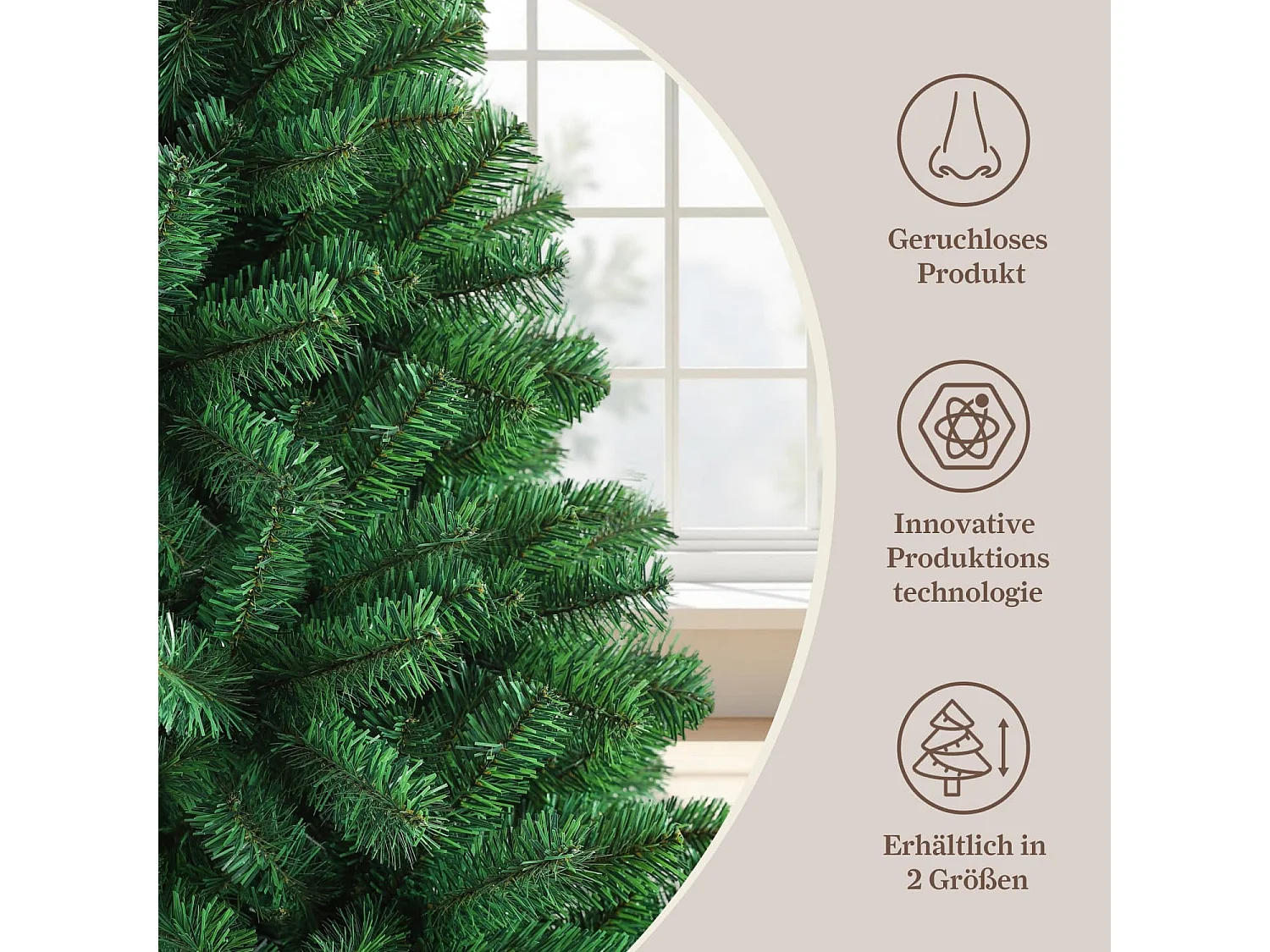 Künstlicher Weihnachtsbaum tannenbaum 180 cm mit 900 Zweigen – Dichte PVC-Nadeln, Stabiler Metallfuß & Inklusive Lichterkette