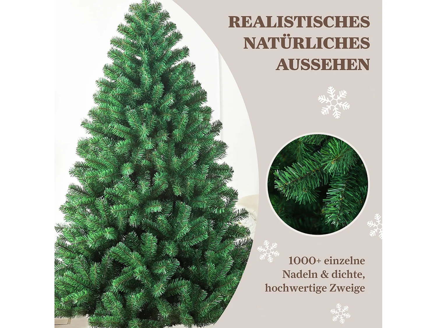 Künstlicher Weihnachtsbaum tannenbaum 180 cm mit 900 Zweigen – Dichte PVC-Nadeln, Stabiler Metallfuß & Inklusive Lichterkette