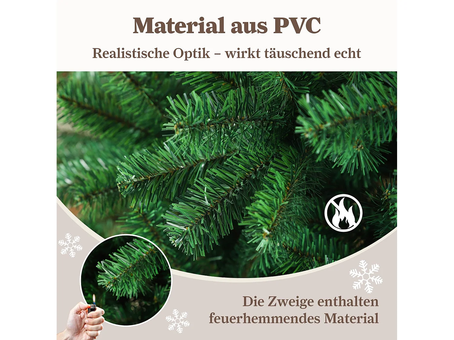 Künstlicher Weihnachtsbaum tannenbaum 180 cm mit 900 Zweigen – Dichte PVC-Nadeln, Stabiler Metallfuß & Inklusive Lichterkette