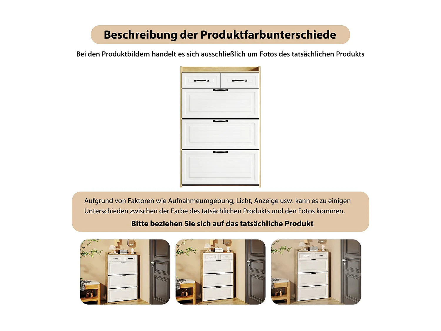 Schuhkommode mit drehbarem Schuhschrank,bestehend aus drei großen Klappen und zwei Schubladen,Holzschuhschrank,Schuhregal,Geeignet für Eingangsbereich