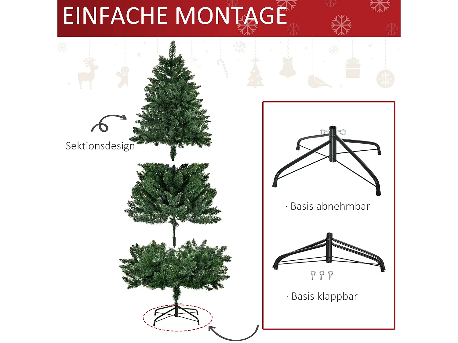 Künstlicher Weihnachtsbaum 180 cm Kieferbaum künstlich mit Metallständer für drinnen