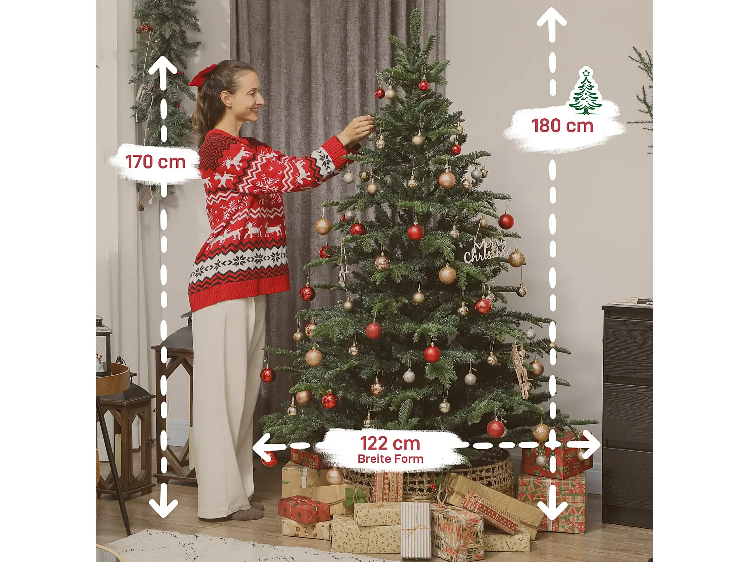 Künstlicher Weihnachtsbaum mit realistischen Zweigen, Kunst-Tannenbaum mit faltbarem Ständer